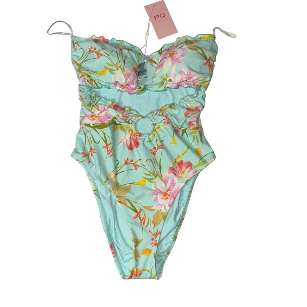 2026 PQ SWIM PETAL LETTUCE EDGE STRAPLESS RING ONE PIECE